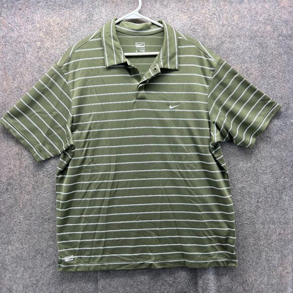 Nike Polo Shirt Mens Large Green Stripes Performance Fit Swoosh Golf Golfer - Picture 1 of 11